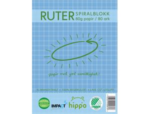 Spiralblokk, A4, Natur, Ruter, 80ark 80g Miljømerket, Hippo, Resirkulert papir 